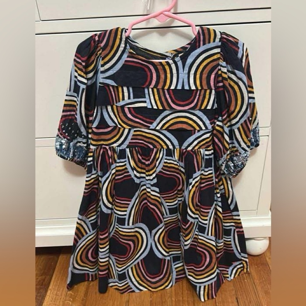 Pink Chicken Rainbow Patterned Kids Dress